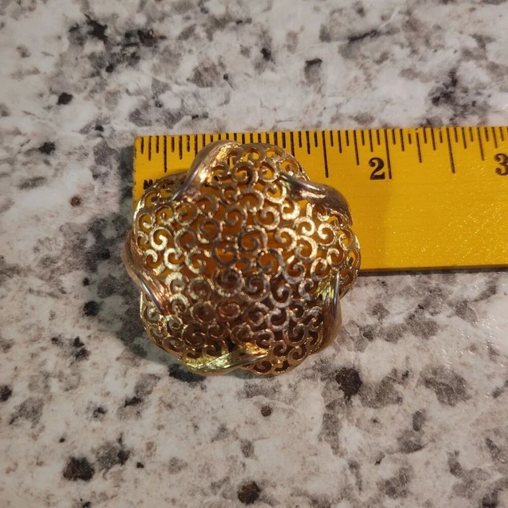 Vintage Monet Gold Filagree Large Round Brooch Swirl Pattern